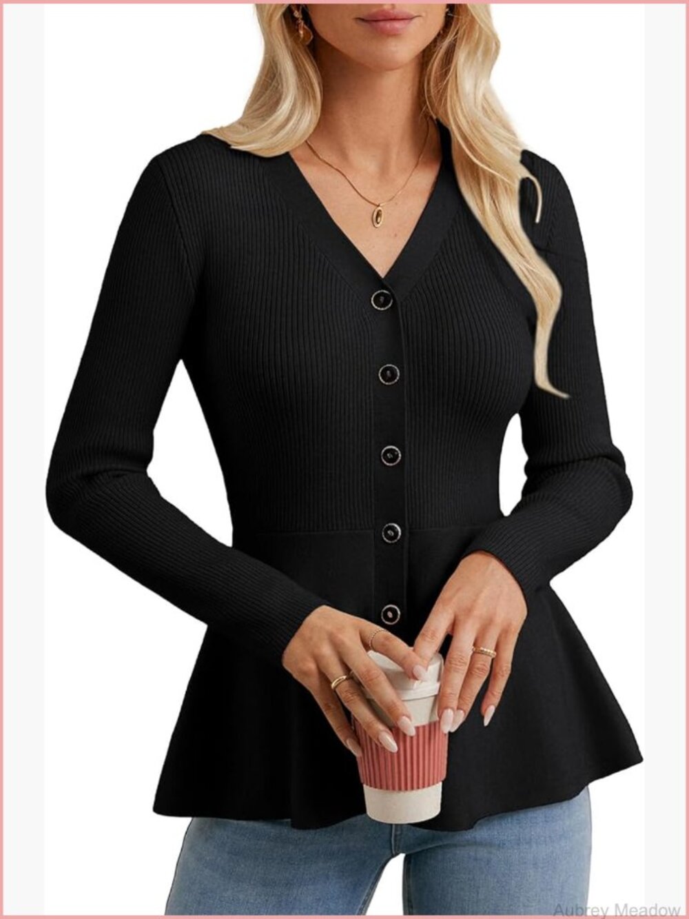 Long Sleeve Button Up Cardigan Knit Blazer Peplum Sweater Business Casual